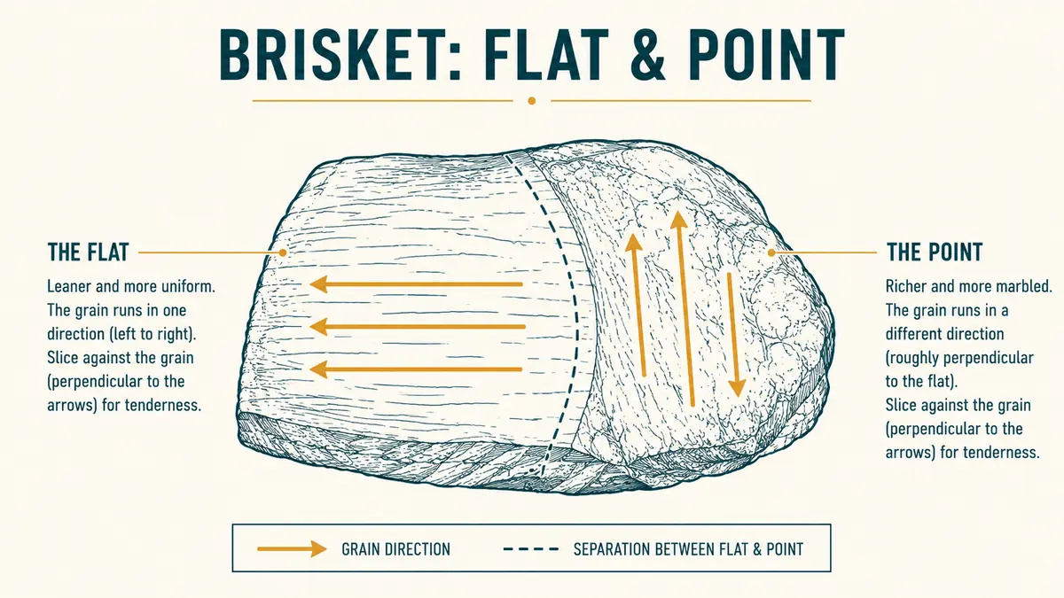 Diagram showing the grain direction of the flat running lengthwise and the grain direction of the point running at a different angle